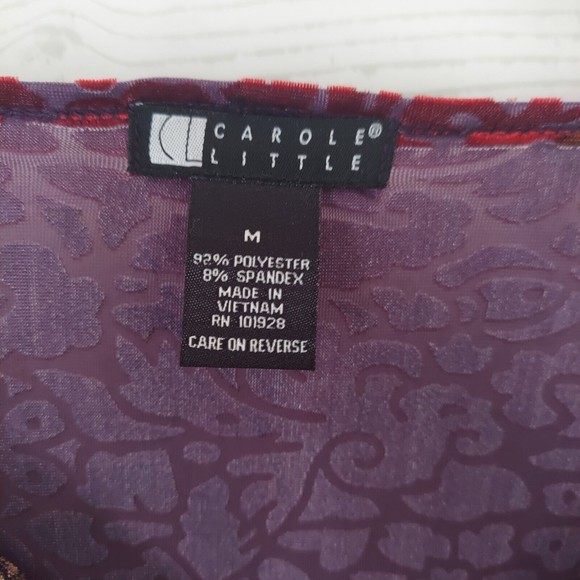 Carole Little Blouse Long Sleeve Top Medium Textured Sheer Colorful Velvety - Picture 3 of 12